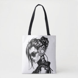 Cyberpunk-Girl mit Kopfhörer-Tote-Tasche Tasche