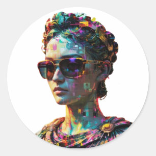 Cyberpunk-Griechische Statue - Vaporwave-Ästhetik- Runder Aufkleber