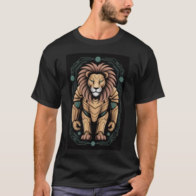 Cyberpunk Guardian Lion Graphic T-Shirt (Vorderseite)