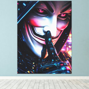 Cyberpunk-Hacker-Maske Shush Neon-Glanz Leinwanddruck