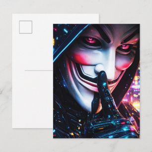 Cyberpunk-Hacker-Maske Shush Neon-Glanz Postkarte