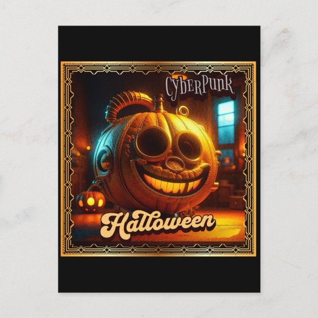 CYBERPUNK HALLOWEEN PUMPKIN POSTKARTE (Vorderseite)