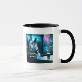 Cyberpunk-Hund im Coffee Shop #2 AI generiert Tasse
