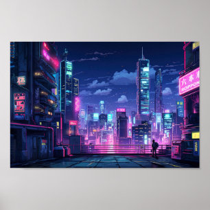 Cyberpunk Japan Rooftop Poster