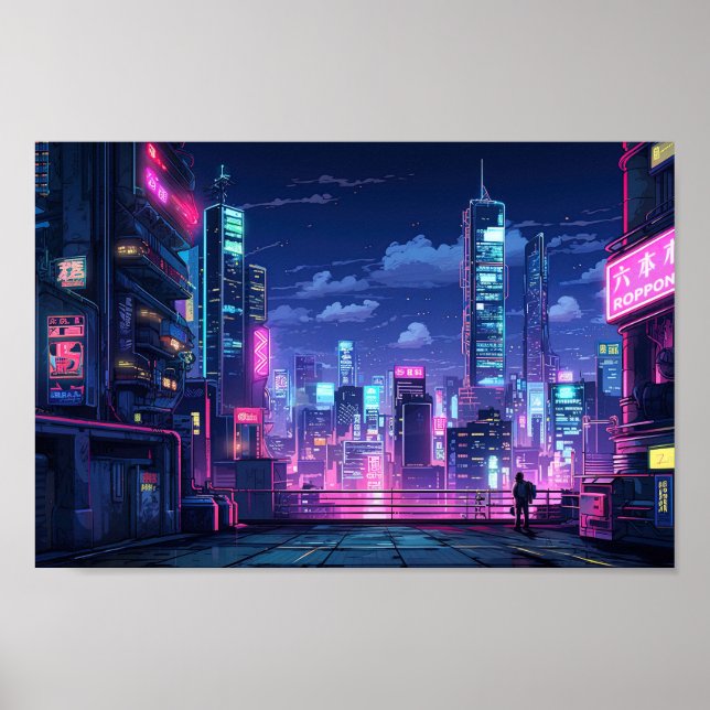 Cyberpunk Japan Rooftop Poster (Vorne)