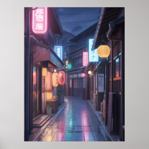Cyberpunk Japan Straße Neon-Stadtlandschaft Anime Poster