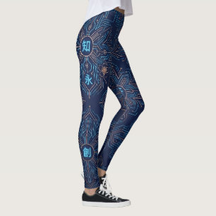 Cyberpunk-Japanisches-Kanji-Neon-Schaltkreis-Muste Leggings