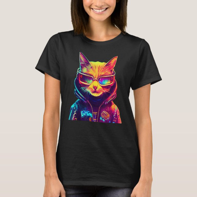 Cyberpunk-Katze 6 T-Shirt (Vorderseite)