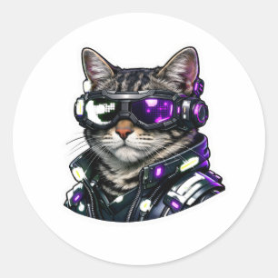 Cyberpunk-Katze mit Neon-Schutzbrille Sticker