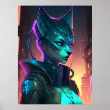 Cyberpunk-Katzenfrau in Neonstadt