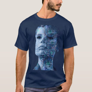 Cyberpunk KI Menschliche Leiterplatte Navy Blau T-Shirt