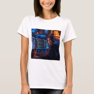 Cyberpunk-Mädchen-Coder-T-Shirt - Neon-Gaming-Ästh T-Shirt