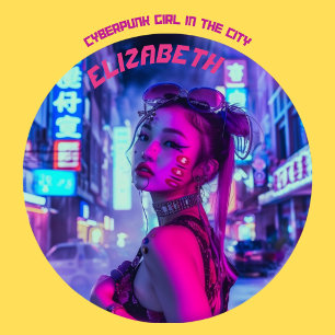 Cyberpunk-Mädchen in der Stadt Jeansjacke