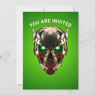 Cyberpunk-Mecha-Totenkopf-Grün-Neon-Gaming-Einladu Einladung