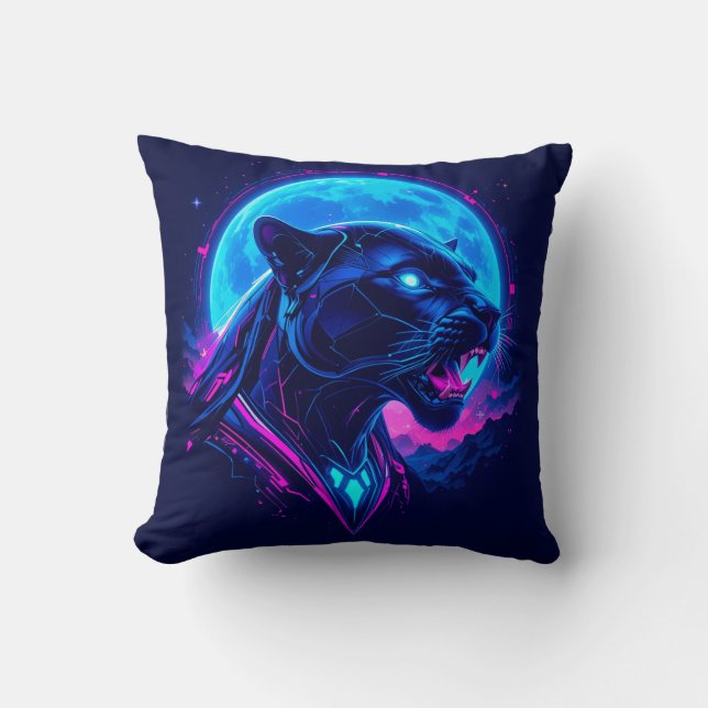 Cyberpunk Neon Black Panther Kissen (Vorderseite)