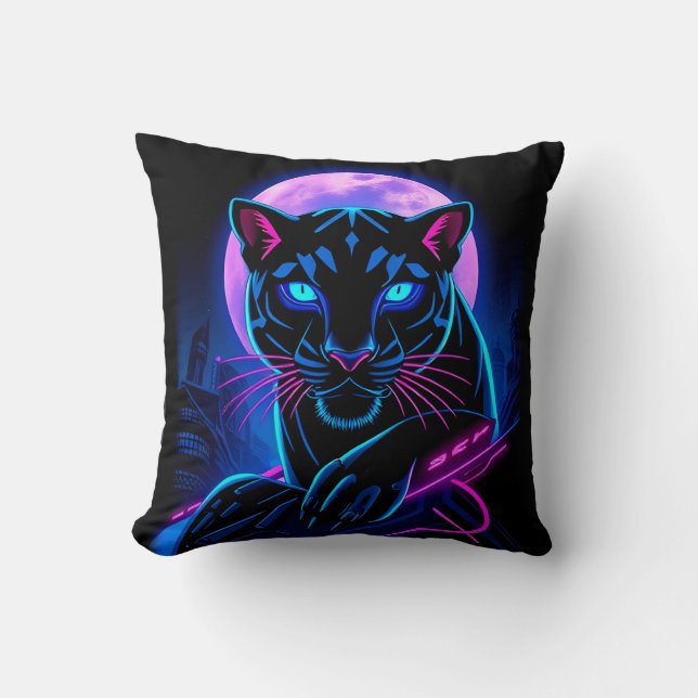 Cyberpunk Neon Black Panther Kissen (Vorderseite)