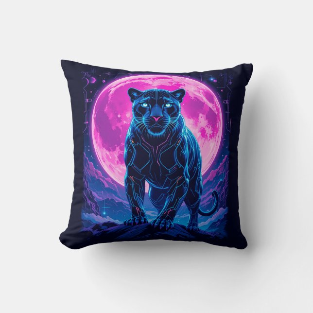 Cyberpunk Neon Black Panther Kissen (Vorderseite)