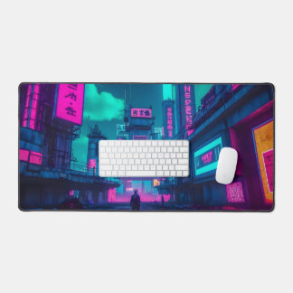 Cyberpunk Neon City Gamer Desk Setup Schreibtischunterlage