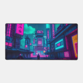 Cyberpunk Neon City Gamer Desk Setup Schreibtischunterlage