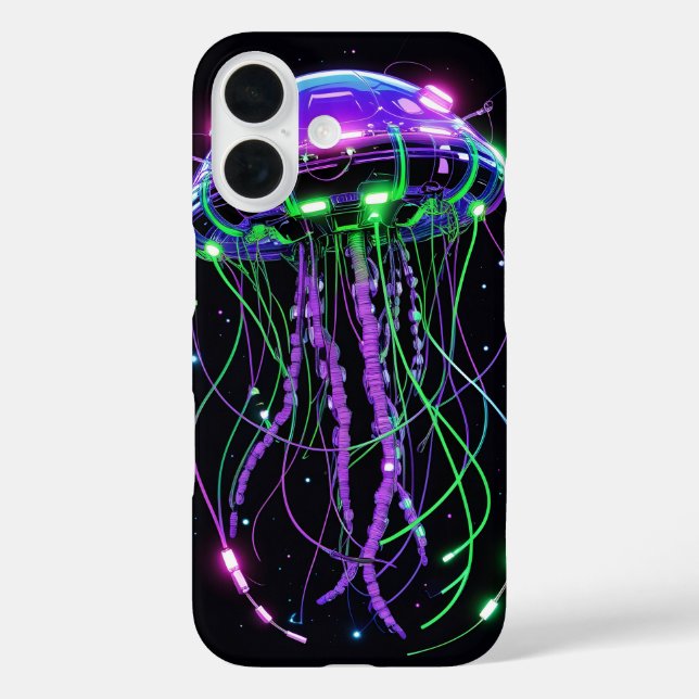 Cyberpunk Neon Jellyfish art iPhone 16 Hülle (Rückseite)