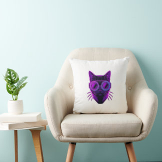 Cyberpunk-Neon-Katzen-Wurfkissen - Futuristisches Kissen