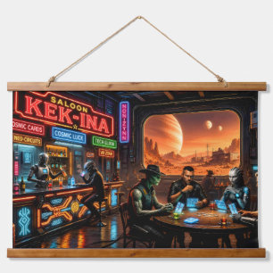 Cyberpunk-Neon-Saloon-Tapete Wandteppich Mit Holzrahmen