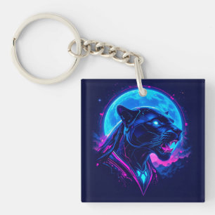 Cyberpunk Neon Schwarzer Panther Schlüsselanhänger