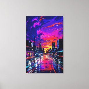 Cyberpunk-Neon-Stadtlandschaft Leinwanddruck