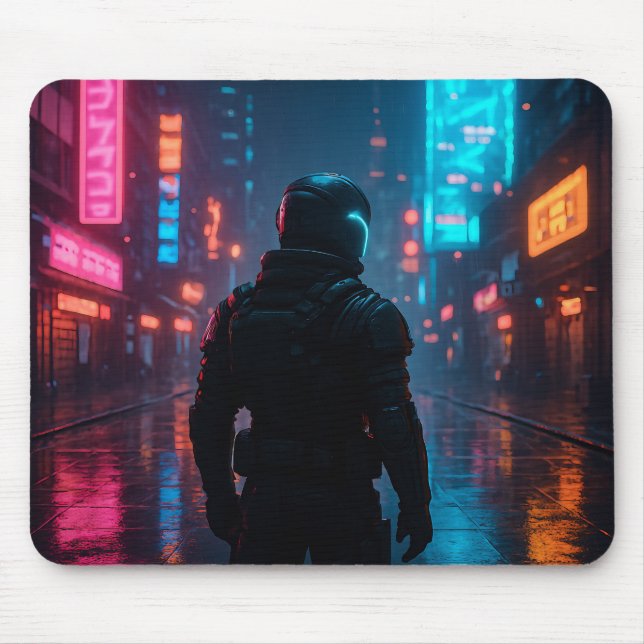 Cyberpunk Neon Warrior Mousepad - Futuristic Sci-F (Vorne)