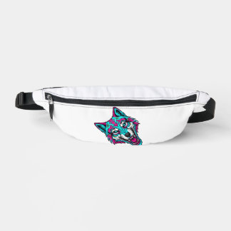 Cyberpunk-Neon-Wolf - Synthwave-Roboter-Tier Bauchtasche