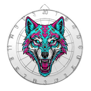 Cyberpunk-Neon-Wolf - Synthwave-Roboter-Tier Dartscheibe