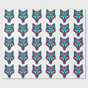 Cyberpunk-Neon-Wolf - Synthwave-Roboter-Tier Geschenkpapier