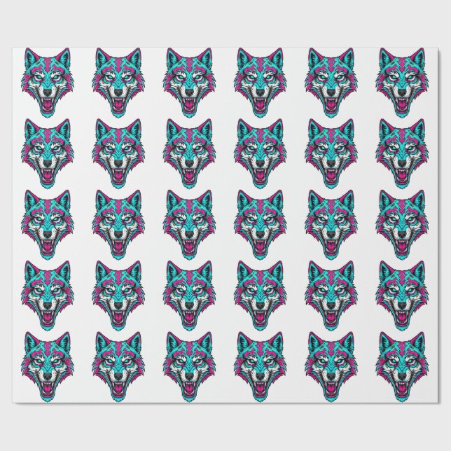 Cyberpunk-Neon-Wolf - Synthwave-Roboter-Tier Geschenkpapier (Flach)