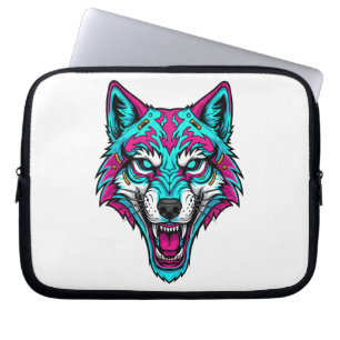 Cyberpunk-Neon-Wolf - Synthwave-Roboter-Tier Laptopschutzhülle