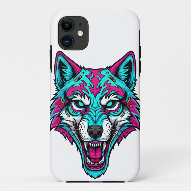 Cyberpunk Neon Wolf - Synthwave Robotic Animal Case-Mate iPhone Hülle (Rückseite)
