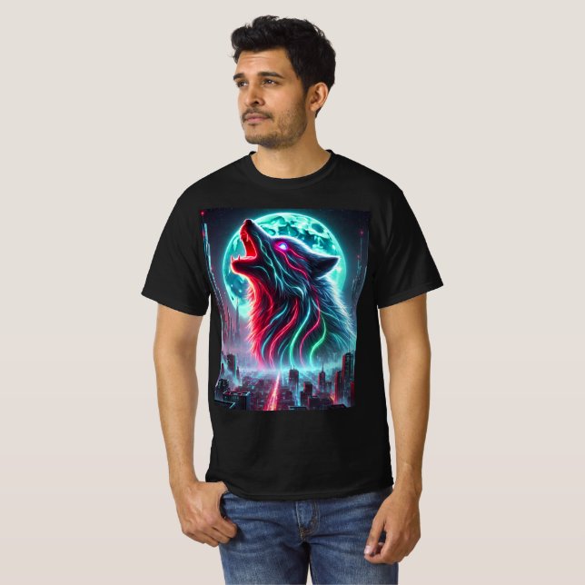 Cyberpunk Neon Wolf T-Shirt Design. (Devant entier)