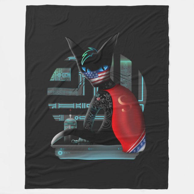 Cyberpunk Ninja Black Cat Fleecedecke (Vorderseite)