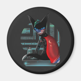 Cyberpunk Ninja Black Cat Magnet