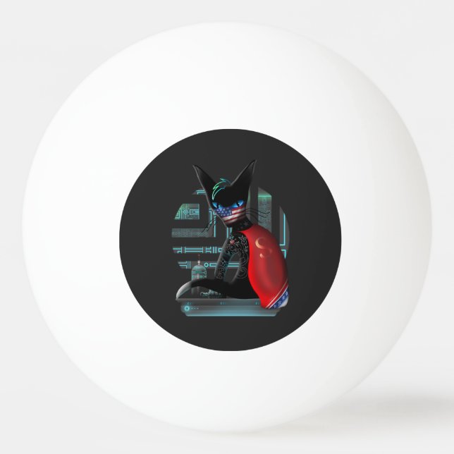 Cyberpunk Ninja Black Cat Tischtennisball (Vorderseite)