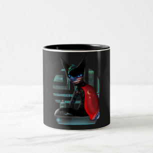 Cyberpunk-Ninja-Schwarze Katze Zweifarbige Tasse
