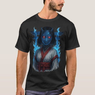 Cyberpunk-Oni-Mädchen mit Torii-Tor T-Shirt