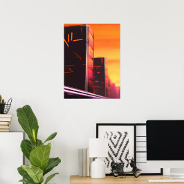 Cyberpunk Orange City Art Poster