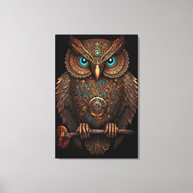 Cyberpunk Owl Steampunk Metal Bird Fantasy Leinwanddruck (Vorderseite)