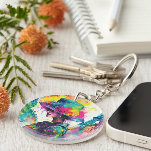 Cyberpunk Paris Keychain – Futuristic & Romantic (Devant Droit)