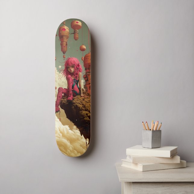 Cyberpunk pink girl Skateboard (Wandkunst)