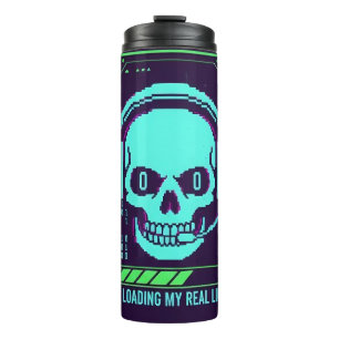 Cyberpunk-Pixel-Totenkopf-Reisebecher - Lade Mein  Thermosbecher