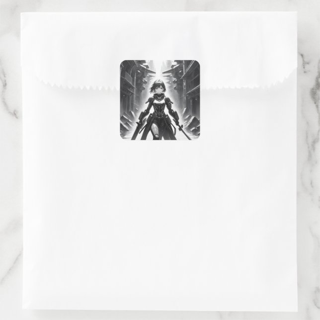 cyberpunk quadratischer aufkleber (Tasche)