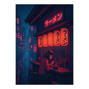 Cyberpunk-Ramen-Nachtposter – Neon-Japanische Stad Fotodruck