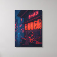 Cyberpunk-Ramen-Nachtposter – Neon-Japanische Stad