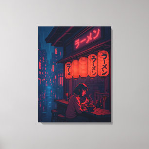 Cyberpunk-Ramen-Nachtposter – Neon-Japanische Stad Leinwanddruck